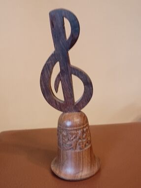 Carved Wooden Treble Clef Bell - 8" tall